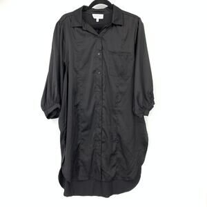 Sweet Lemon Black Satin Tunic Top Button Front Long Sleeve Minimalist Sz M